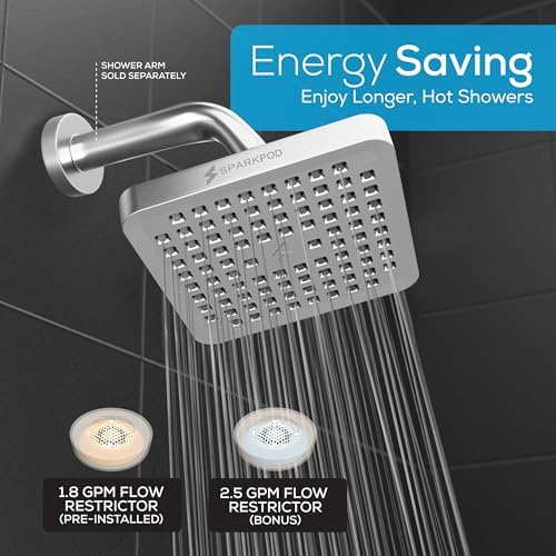 SparkPod Rain Shower Head, 6 Inch Square, Luxury Polished Chrome Finish - Image 3