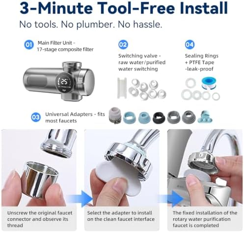 5116 Kitchen Faucet Water Filter, 17-Stage Filtration System with Smart Display, UV-C Treatment, Tool-Free Install, Fits Most Standard Faucets - Image 5