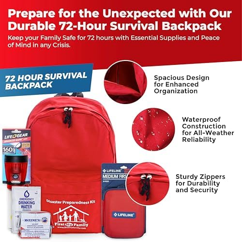 First My Family All-in-One Premium 2-Person Emergency Survival Kit | Hurricane & Earthquake Preparedness Supplies | Disaster Backpack with 72-Hour Survival Gear, First Aid, and More - Image 3