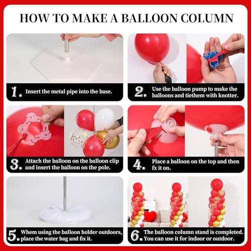 Red and Gold Balloon Column Stand Kit Set of 2 for Floor - Image 6