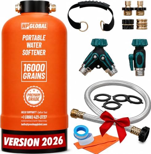 RV Water Softener Portable - 16,000 Grain, 3/4" GHT Fittings, Convenient Water Softener for RVs, Trailers, Boats, Mobile Car Washing, Pressure Washing by NPGLOBAL