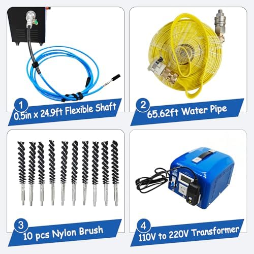 220V Condenser Tube Cleaning Machine Heat Exchanger Pipe Descaling Tool 24.9ft Flexible Shaft for Dia 0.2-0.8in Pipeline Tube Cleaner+High Pressure Washer Combo for HVAC Centrifugal Chiller - Image 6