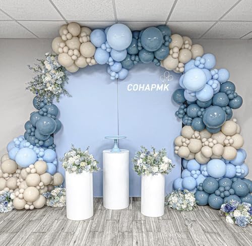 Dusty Blue White Sand Balloon Arch Garland Kit 141pcs Slate Fog Baby Blue Sand White Beige Cream Balloons for Boy Girl Birthday Bear Theme Baby Shower Gender Reveal Bridal Wedding Party Decorations - Image 2