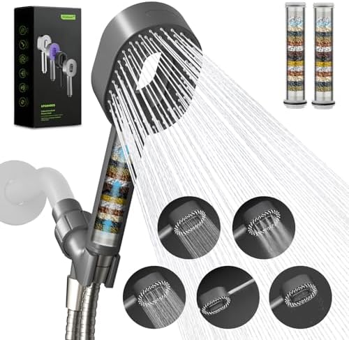 Hibbent Filtered Handheld Showerhead with 3 Filters, 5 Sprays Shower Head by Hibbent