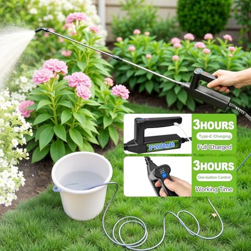 Battery Powered Sprayer Wand, 32 Inch Garden Sprayer Telescopic Wand with 3 Adjustable Speeds, Battery Indicator, 26.2 FT Hose, 7.4V Rechargeable Water Sprayer Wand with 4 Adjustable Nozzles & Filter - Image 5