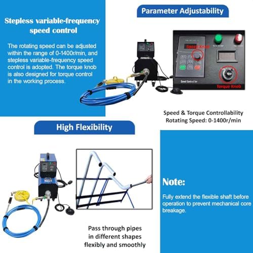 1500W Industrial Boiler Tube Cleaner, Heat Exchanger & Evaporator Cleaning Machine with 26ft Flexible Shaft & Brushes, for 0.47-1.42 Inch (12-36mm) Pipes, 110V/220V - Image 4