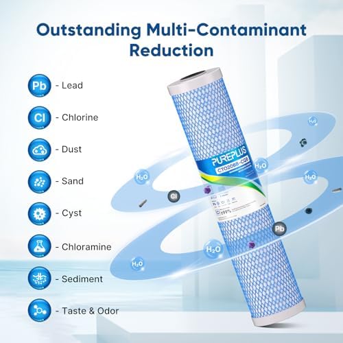PUREPLUS 20" x 4.5" Whole House Activated Carbon Water Filter, Enhanced Lead Removal, Reduces Chlorine, Sediment & Odors, Compatible with FC25B, EPM-20BB, CB-BB-20, 155783-43, 2 PACK - Image 4