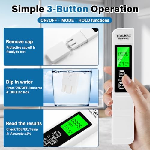 2026 4-in-1 Digital Water Tester 2PCS, 0-9999PPM TDS/EC/Hardness/Temperature Meter, Water Quality Tester for Drinking Water, Pool, Aquarium, RO System, Hydroponics (Batteries Not Included) - Image 2