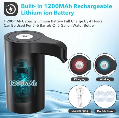5 Gallon Automatic Drinking Portable Water Dispenser - Universal Electric Water Bottle Pump, USB Rechargeable, with 2 Silicone, for Home & Camping - Image 6