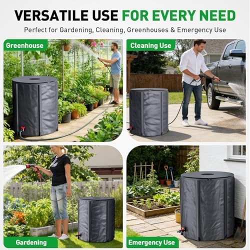 Yesker Collapsible Rain Barrel, 53 Gallon Portable Rainwater Collection System, 550D PVC Water Storage Tank, Rain Catcher with Spigots Filter Overflow Kit, Grey - Image 4