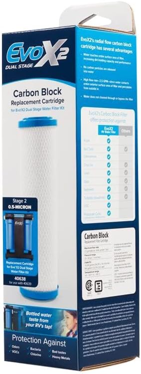 Camco Evo X2 0.5-Micron Carbon Block RV Water Filter Replacement Cartridge - Compatible with Evo X2 & Evo X3 Premium RV Water Filter Kits - Removes Sediment & Particles & Reduces Chlorine (40638) - Image 6