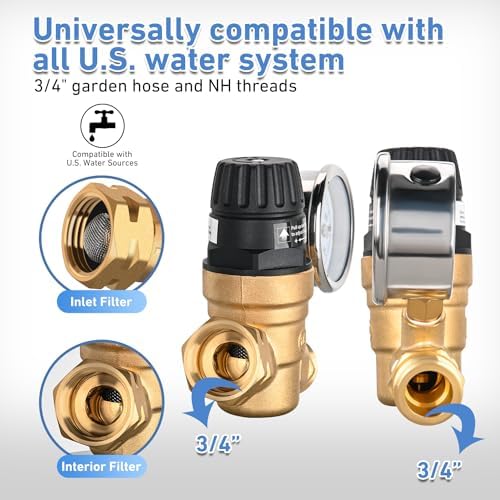 Nilight RV Water Pressure Regulator Adjustable Handle Valve with Gauge - Image 5