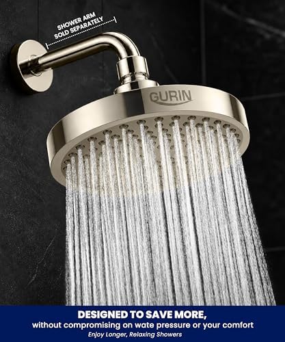 GURIN Shower Head - Luxury Brushed Nickel Finish - Rain Showerhead 6 Inch - Image 6