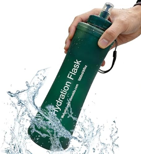 AXEN Collapsible Water Bottle with Filter for Hiking Travel, 1000ml Green by AXEN