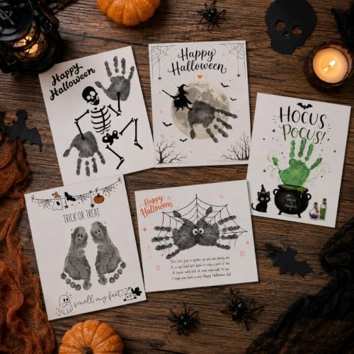 Pack of 5 Halloween Handprint Craft Cards for Kids, Halloween Handprint Art Keepsake Cards, DIY Paint Activity for Preschool, Daycare & Classroom - Image 2
