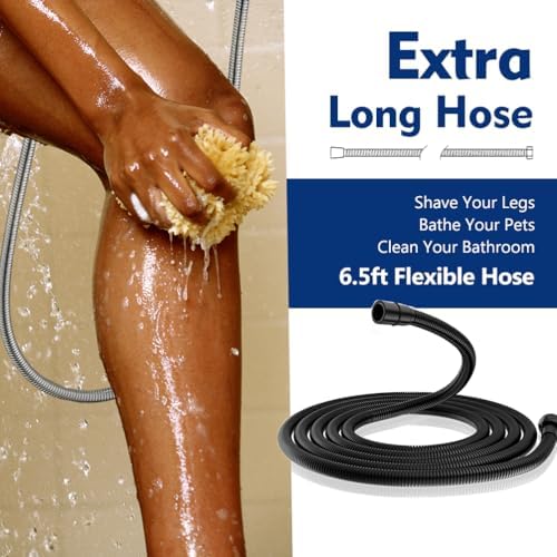 High Pressure 10 Setting Handheld Shower Head, 5" Detachable Showerhead Spray Built-in Power Wash to Clean Tub, Tile & Pets, 79" Extra Long Stainless Steel Hose, Adjustable Bracket - Matte Black - Image 3