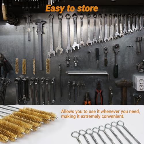 RAWILL 8Pcs Tube Cleaning Brush, Brass Stainless Steel Engine Cleaning Brushes, 12 Inch Long Round Wire Pipe Cleaner for Deep Pipes, Auto Parts, Engine Parts, 8 Sizes - Image 5