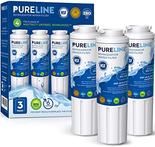 Pureline UKF8001 Refrigerator Water Filter Replacement, EDR4RXD1, Everydrop Filter 4, UKF8001AXX-750, UKF8001AXX-200, Maytag UKF8001, Whirlpool EDR4RXD1, 4396395, Kenmore 9084, 9006, (3 Pack) by PURELINE