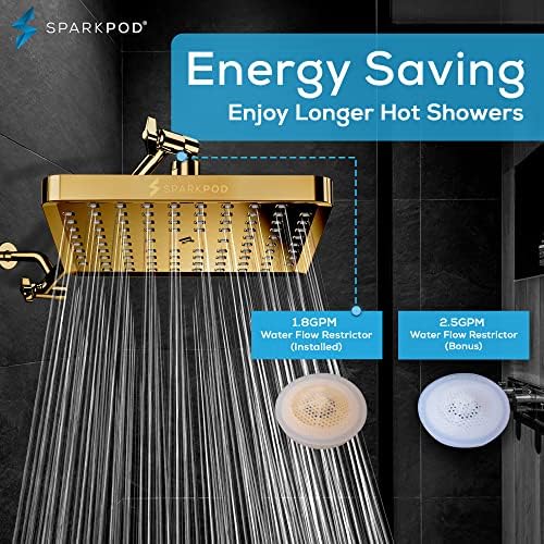 SparkPod Rain Shower Head, 8 Inch Square, Egyptian Gold Finish - Image 3