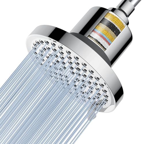 Voolan 20 Stage Filtered Shower Head - High Pressure Rain Shower Filter for Hard Water for Remove Chlorine and Harmful Substances - 8 Spray Settings Bathroom Rainfall Showerhead (6 Inch, Chrome) by Voolan