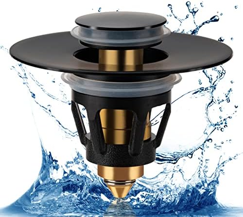 Three colors Bathroom Sink Stopper, 1.1-1.5" Bathroom Sink Strainer, Universal WashBasin Pop Up Drain Stopper, Bounce Core Push Type Sink Plug, Anti-Clogging, Stainless Steel (Matte Black,1PCS) by THREECOLORS