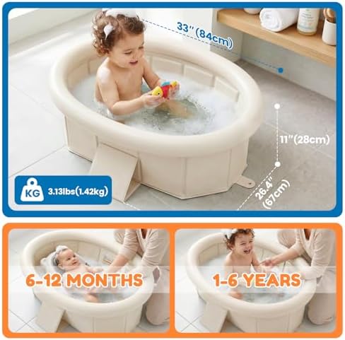 Orzbow Portable Toddler Bathtub with Inflatable Top Edge & Side Drain Plug - Image 2