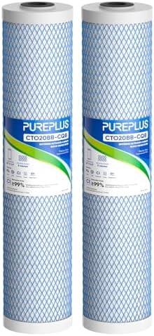 PUREPLUS 20" x 4.5" Whole House Activated Carbon Water Filter, Enhanced Lead Removal, Reduces Chlorine, Sediment & Odors, Compatible with FC25B, EPM-20BB, CB-BB-20, 155783-43, 2 PACK by PUREPLUS