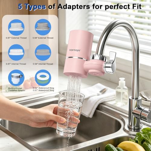 Vortopt Faucet Water Filter for Sink, T1 Rapid Flow, NSF Certified, Pink - Image 7