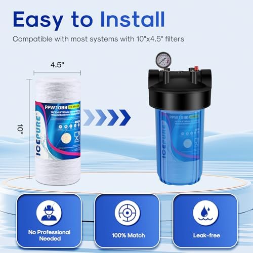 ICEPURE 25 Micron 10”x4.5'' Whole House Sediment String Wound Water Filter Replacement filter for 84637, WPX5BB97P, PC10, 355214-45, 355215-45, WP10BB97P, WP5BB97P, 2PACK - Image 2