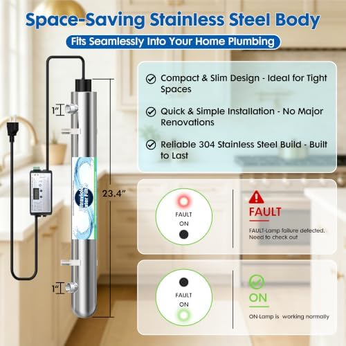 80W 120V, 12GPM Whole House UV Water Filter 1" MNPT Smart Flow Switch - Image 3