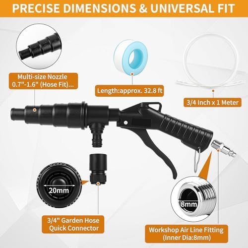 Coolant Flush Gun, heater core flush kit with Lever Action Air,Includes 2 PCS 4" Garden Hoses, with Multi-Size Nozzles for 19-40mm Hoses, for Automotive Coolant System Flush,Heater Core Cleaning - Image 2