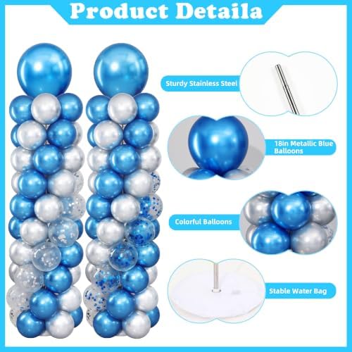 Blue and Silver Balloon Column Stand Kit Set of 2 for Floor - Image 4