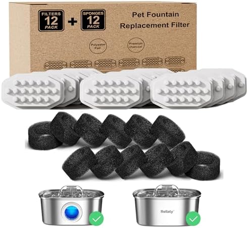 Rellaty Official Cat Fountain Filters (12 Filters +12 Sponges) by Rellaty