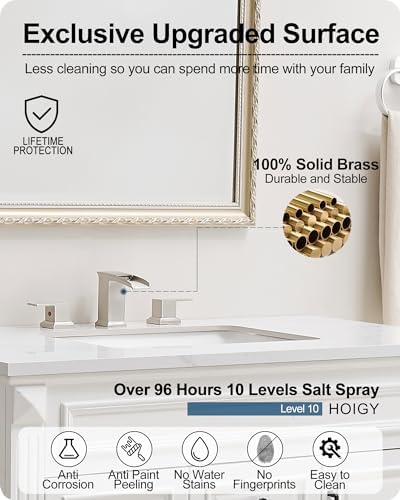 Waterfall Bathroom Faucet 3 Hole, Brushed Nickel 8 Inch 2 Handles - Image 4