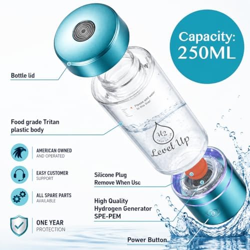 LevelUpWay Hydrogen Water Bottle Generator, 2640 PPB Lab Tested Hydrogen Water Maker, Dual Chamber SPE/PEM Technology, Portable Rechargeable Hydrogen Rich Water Bottle - Image 6