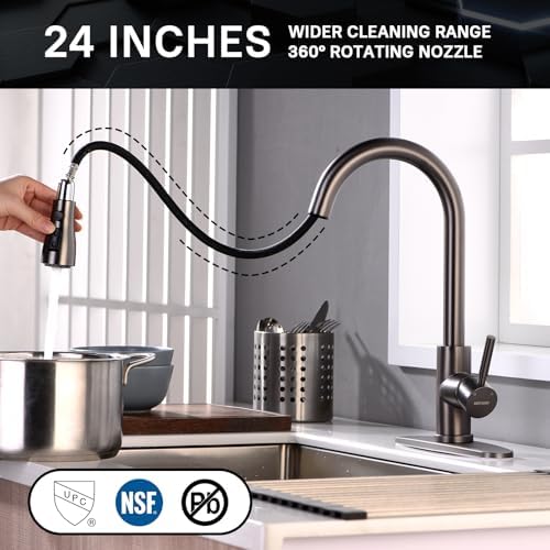 WEWE Pull-Down Kitchen Faucet, 3-Mode Sprayer, Matte Gray, High Arc - Image 3