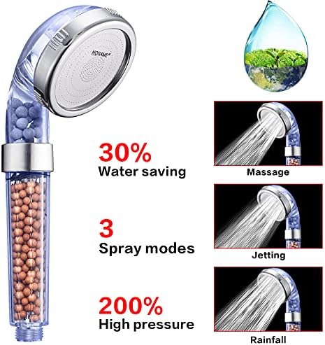 NOSAME Shower Head, Filter Filtration High Pressure Water Saving 3 Mode Function Spray Handheld Showerheads for Dry Skin & Hair - Image 2