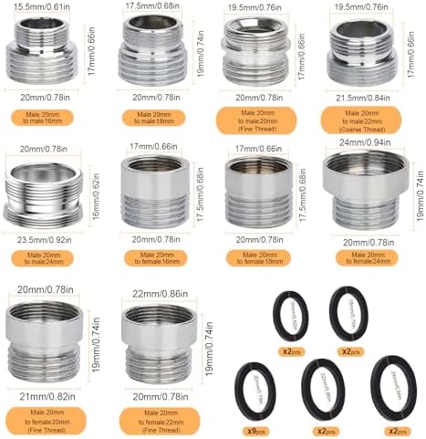 10 pcs Faucet Adapter Kit, CNYMANY Kitchen Aerator Adapter Set Male M20 Female Sink Adapter Connecting Garden Hose Water Filter Standard Hose via Diverter - Image 2