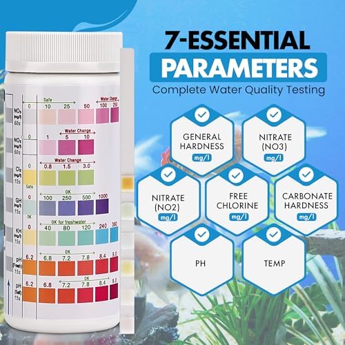 7 in 1 - Aquarium Test Strips | 100 Fast & Accurate Strips | Fish Tank Aquariums Water Test Kit & ebook | Aquarium Thermometer | Fish Tank Water Testing Kit for Fresh & Saltwater | Versatile Usage - Image 2