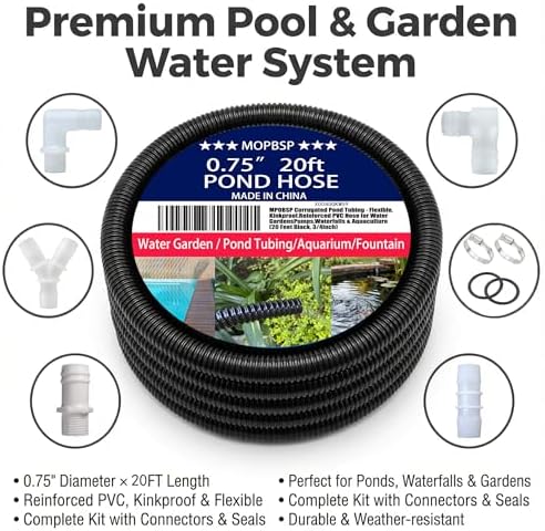 Corrugated Pond Tubing - Flexible, Kinkproof, Reinforced PVC Hose for Water Gardens, Pumps, Waterfalls & Aquaculture (20 Feet Black, 3/4 Inch) - Image 2