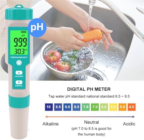 Pool Salt Tester - Multifunctional 5 in 1 Salinity, PH, TDS, EC, and Temperature Meter, Pool Salinity Testing Kit, Digital Salinity Tester for Swimming Pool,Saltwater, Sea Water, Aquarium - Image 4