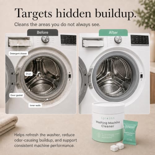 SplaShh Washing Machine Cleaner Tablets, 24 Pack – Unscented Washer Cleaner & Descaler for Front Load, Top Load and HE Machines, 1-Year Supply - Image 3