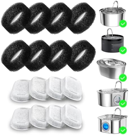 Cat Water Fountain Filter Replacement 16 Pack, 8 Carbon Filters + 8 Sponges by WonderCreature
