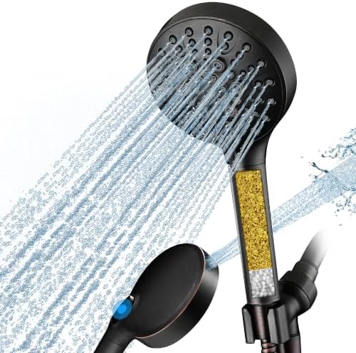 BRIGHT SHOWERS Filtered Shower Head with Handheld, High Pressure 9 Spray Mode Showerhead with Long Hose and Bracket, Water Softener Filters Beads for Hard Water - Removes Chlorine, Oil-Rubbed Bronze by BRIGHTSHOWERS