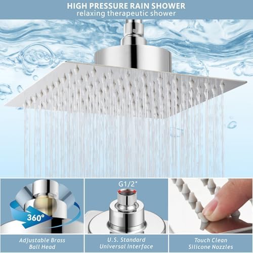 High Pressure Rain Shower Head with Filtered - 8" All Metal Square Showerhead Filter for Remove Chlorine and Harmful Substances, Chrome - Image 4