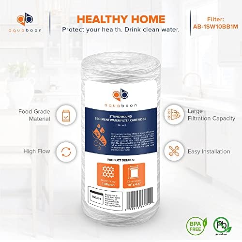 Aquaboon 1 Micron 10 x 4.5 String Wound Water Filter Cartridge 2-Pack - Image 4