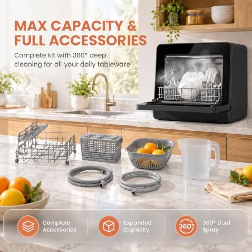 Countertop Dishwasher 5L Tank Water Softener No Hookup, Black - Image 4