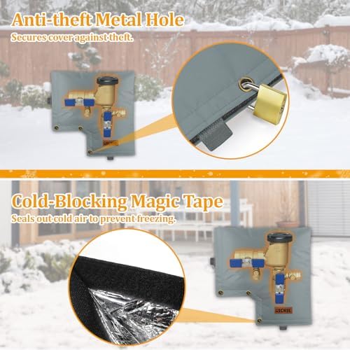Backflow Preventer Insulated Cover (5°F) for Winter Freeze Protection, 13" W x 12" H Thickened Pressure Vacuum Breaker & Well Pump Cover, Outdoor Waterproof Insulation Pouch for Sprinkler Valve, Grey - Image 7
