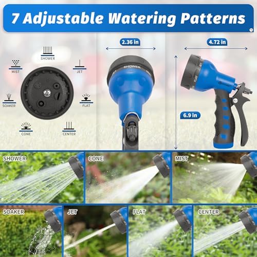 AUTOMAN-Garden-Hose-Nozzle,ABS Water Spray Nozzle with Heavy Duty 7 Adjustable Watering Patterns,Slip Resistant for Watering Plants,Lawn& Garden,Washing Cars,Cleaning,Showering Pets - Blue - Image 2