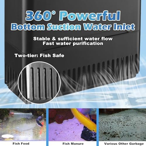 IX-120 Turtle Tank Filter Aquarium Filter Power Adjustable 30-55 Gal. 290GPH Large Internal Filter 3-Stage Waterfall Bio-Filtration Low Water Level for Freshwater Saltwater Fish Tank Reptile Shrimp Frog - Image 4